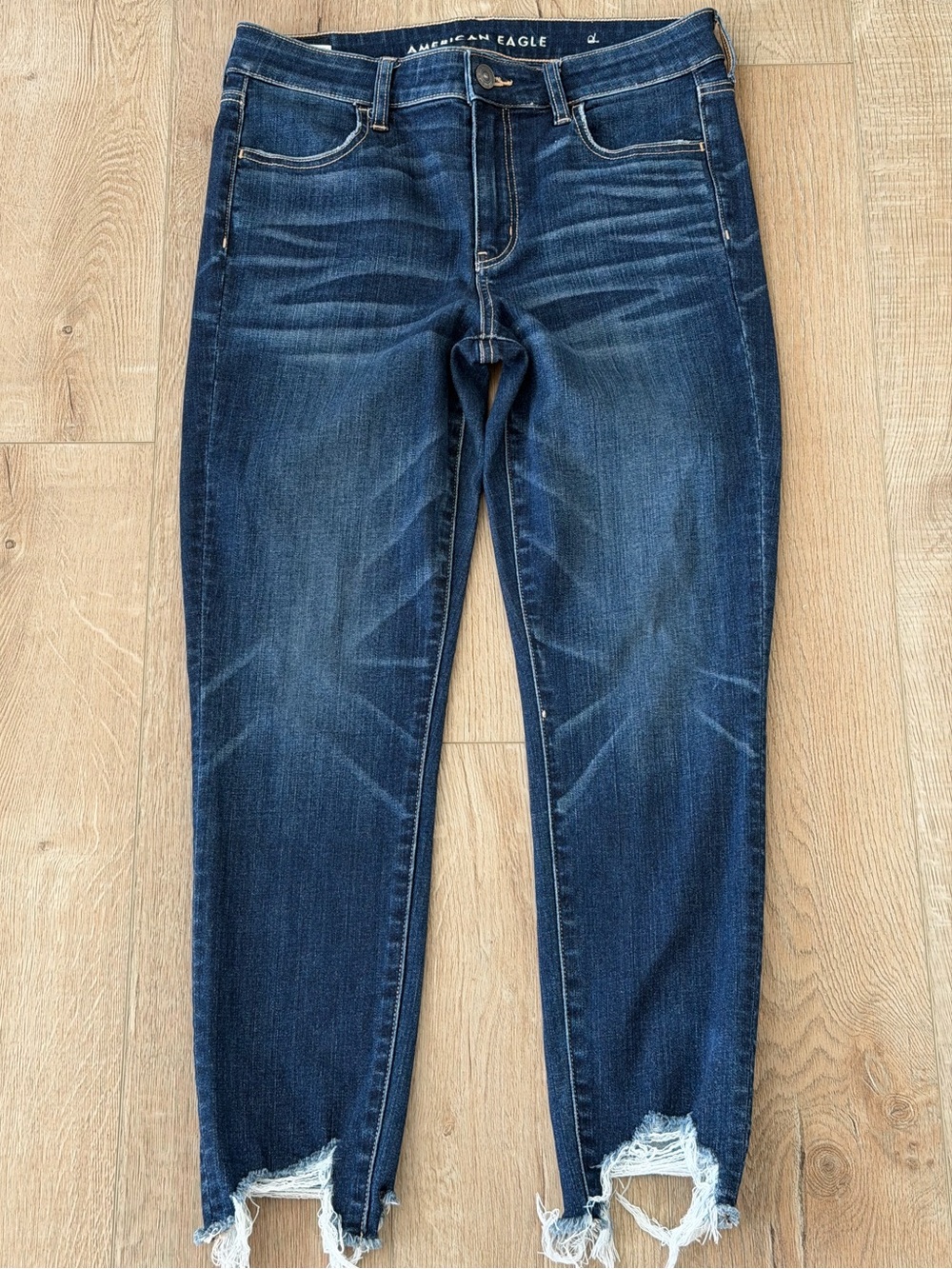 American Eagle High Rise Jegging Crop Dark Wash Distressed Women Size 10
